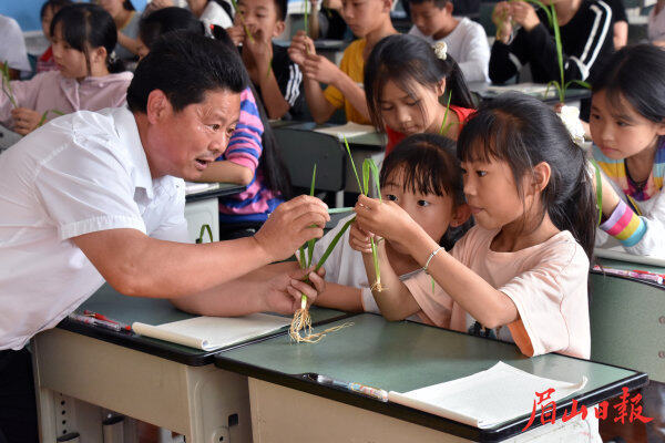  劉敬宗在張場小學引導學生做生活的有心人。