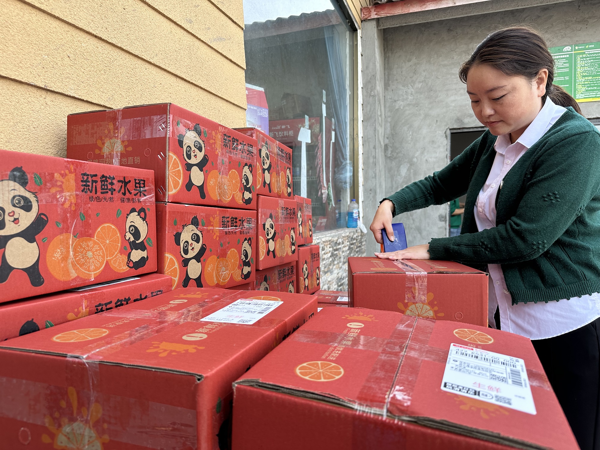 楊奕正在打包準(zhǔn)備郵寄的柑橘。